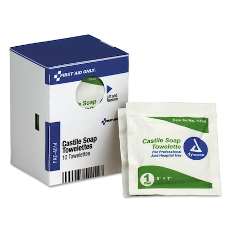 First Aid Only Refill for SmartCompliance General Business Cabinet, Castile Soap Wipes, 5 x 7, PK10, 10PK FAE-4014